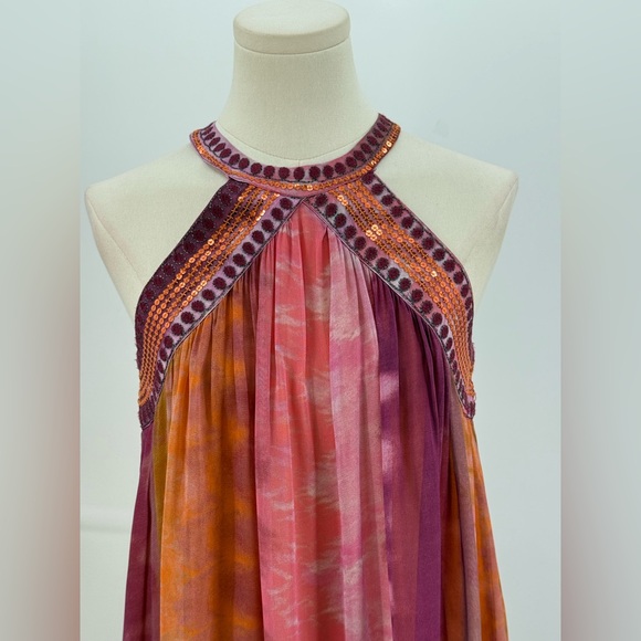 Zara Ombre Halter Maxi Pink Orange Flowing Chiffon Evening Summer Dress SZ XS - Picture 6 of 15